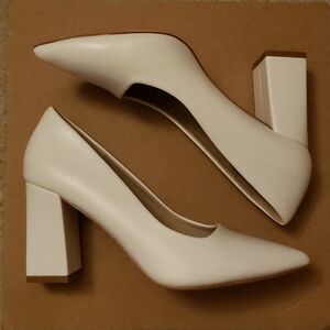 Block Heel Pumps in White - Women's Dress Shoes